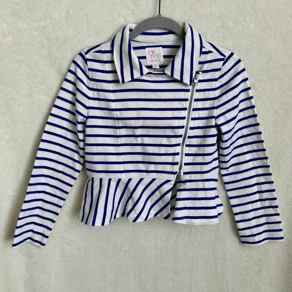 The Children's Place Girls Stripe Moto Peplum Jacket Size 7/8‎